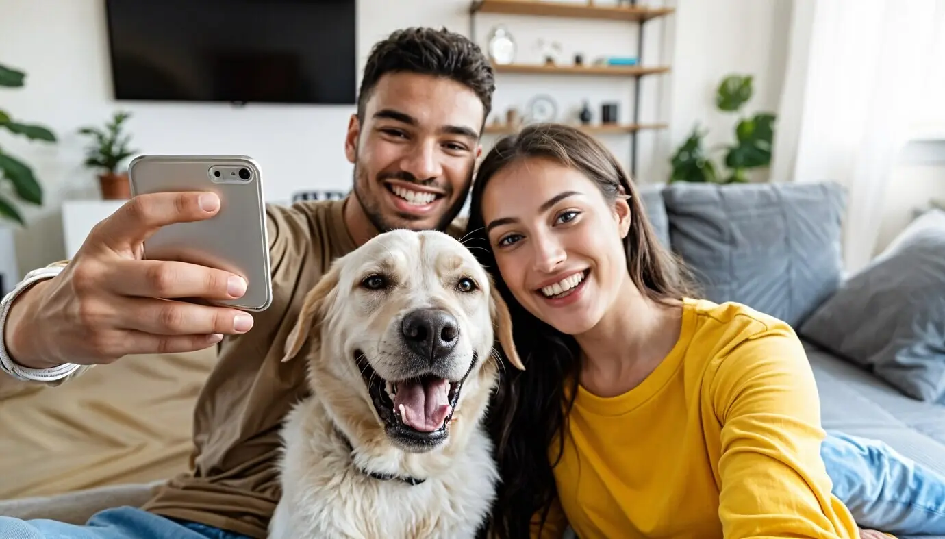 Familie, die ihr Zuhause präsentiert